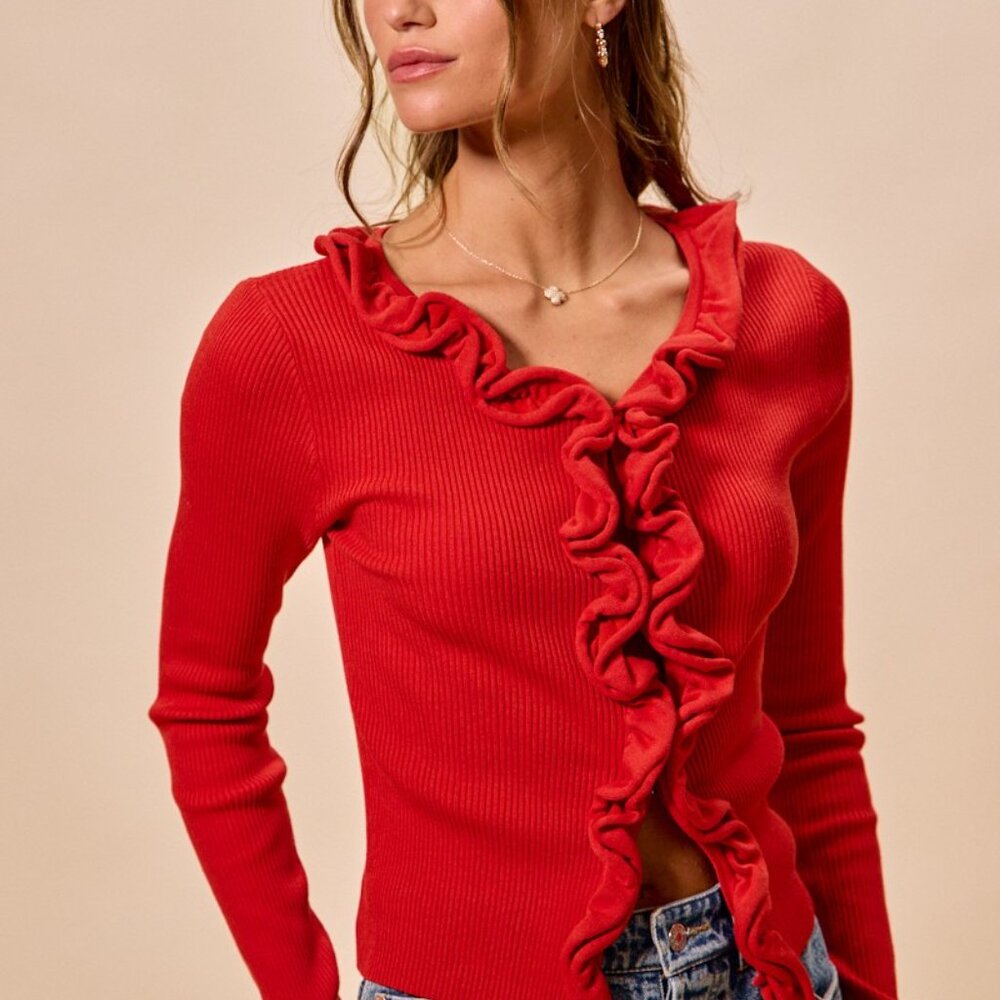 SO ME Cascade Ruffle Ribbed Sweater Cardgian - Picture 11 of 16